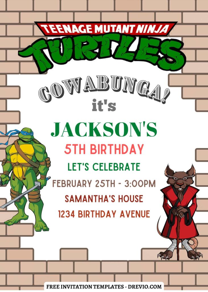 Invitation Template of 10+ Cowabunga TMNT Ninja Turtles Canva Birthday Invitation Templates 7