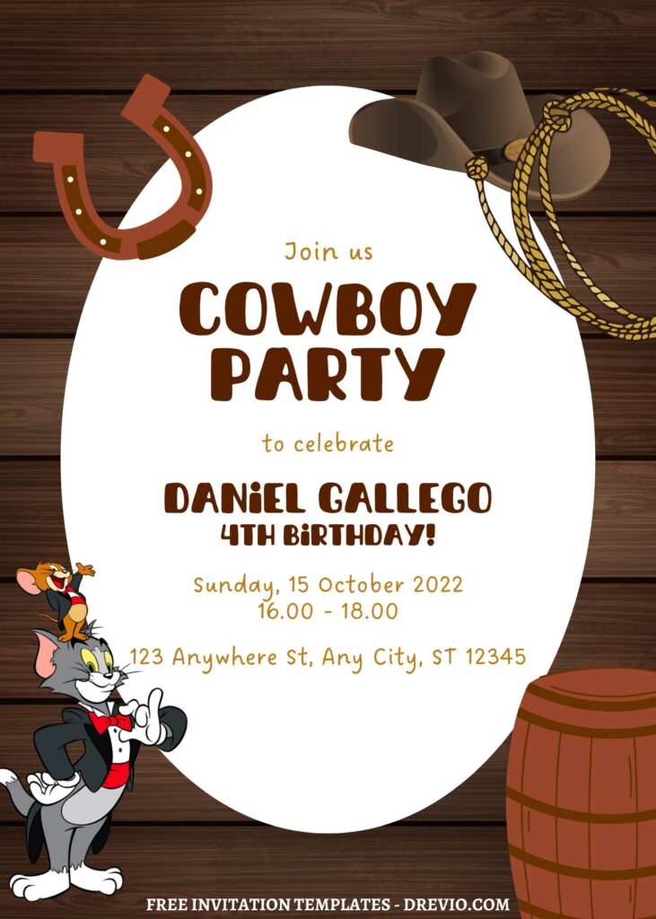 9+ Tom & Jerry Cowboy Up Canva Birthday Invitation Templates with Horse shoe