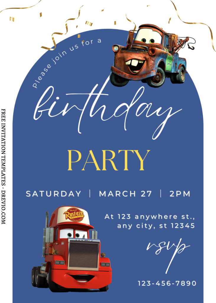 8+ Cars On The Road Canva Birthday Invitation Templates with 