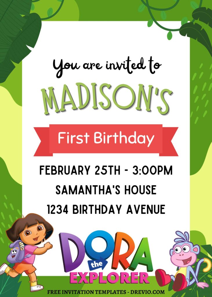 Invitation Template of 10+ Jungle Dora The Explorer Canva Birthday Invitation Templates 1