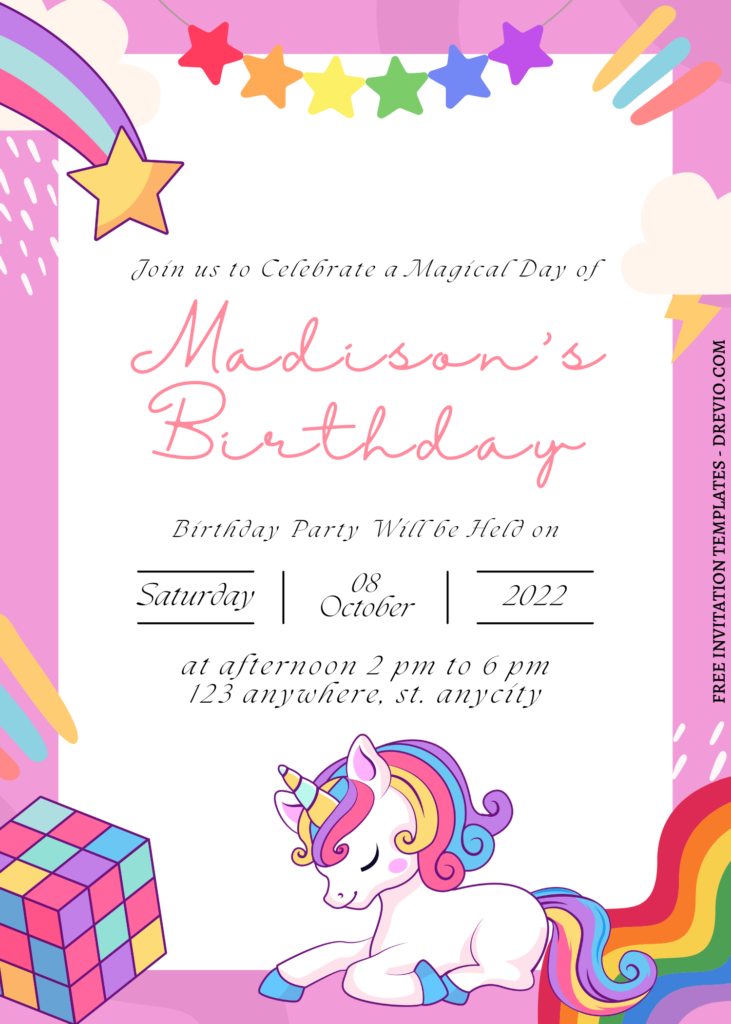 11+ A Magical Celebration Unicorn Canva Birthday Invitation Templates with rainbow rubric