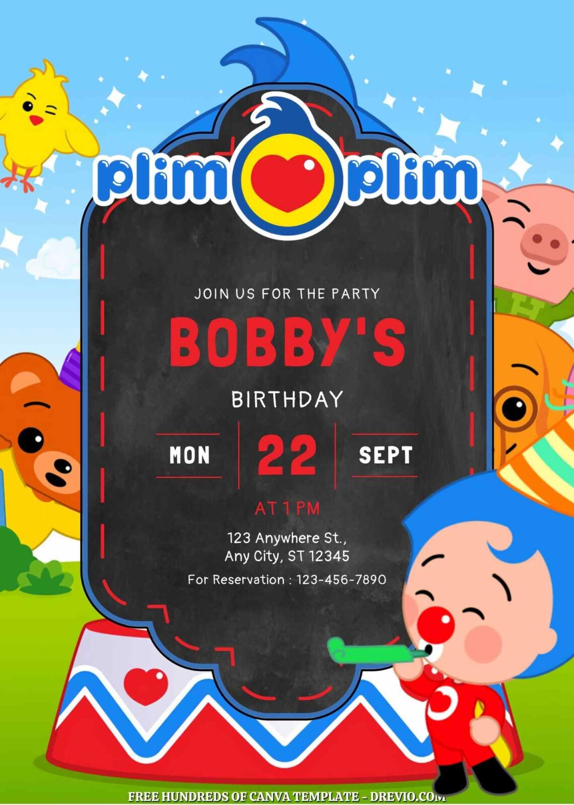 16+ El Payaso Plim Plim Canva Birthday Invitation Templates - Drevio ...