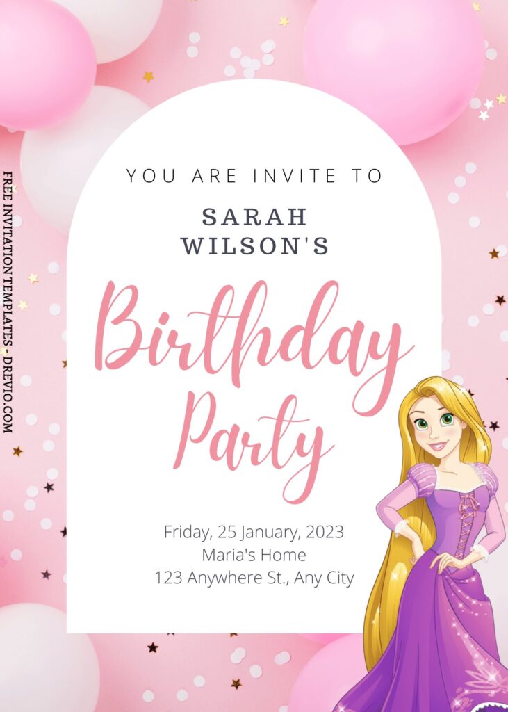 7+ Exquisite Disney Princess Canva Birthday Invitation Templates with pink balloons
