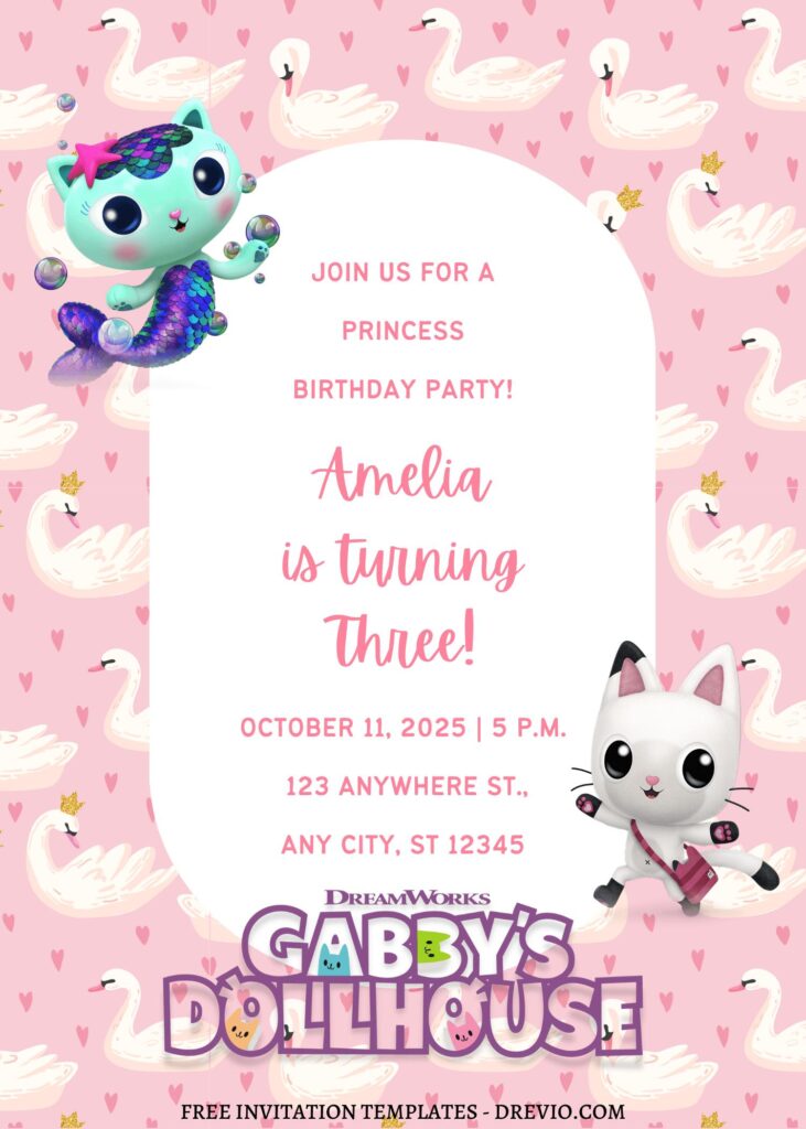 11+ Gabby And Her Cat Friends Canva Birthday Invitation Templates with adorable Pandy Paws
