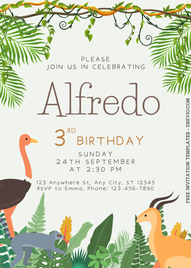8+ Jungle Themed Canva Birthday Invitation Templates  with Ostrich