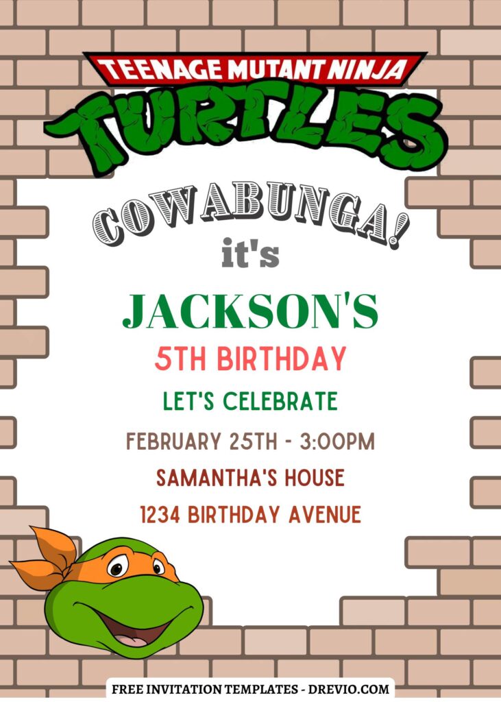 Invitation Template of 10+ Cowabunga TMNT Ninja Turtles Canva Birthday Invitation Templates 6