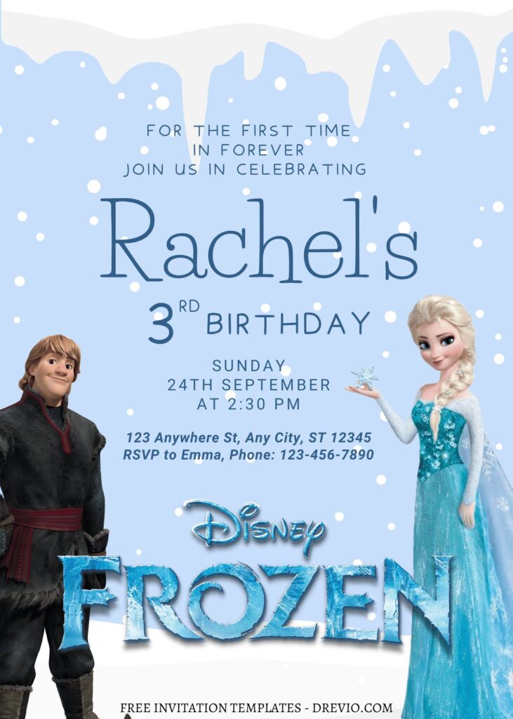 11+ Beautiful Snowfall Disney Frozen Canva Birthday Invitation Templates with Kristof