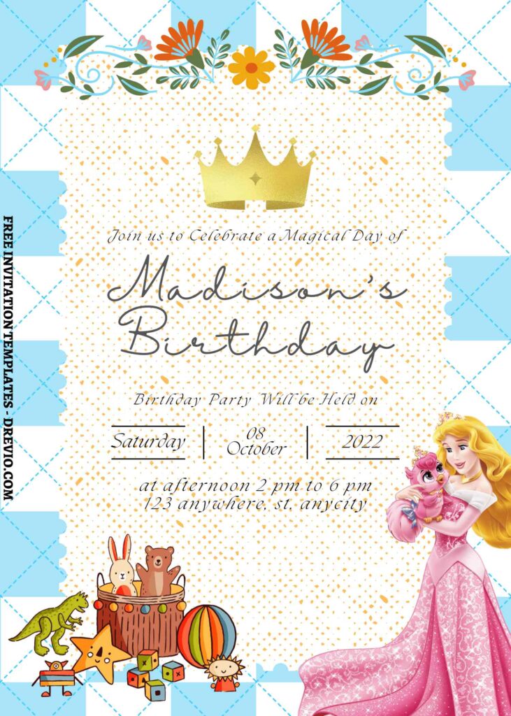 9+ Ultimate Disney Princess Celebration Canva Birthday Invitation Templates  with floral border