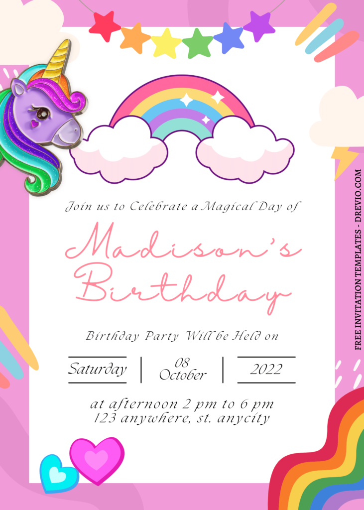 11+ A Magical Celebration Unicorn Canva Birthday Invitation Templates with cute hearts