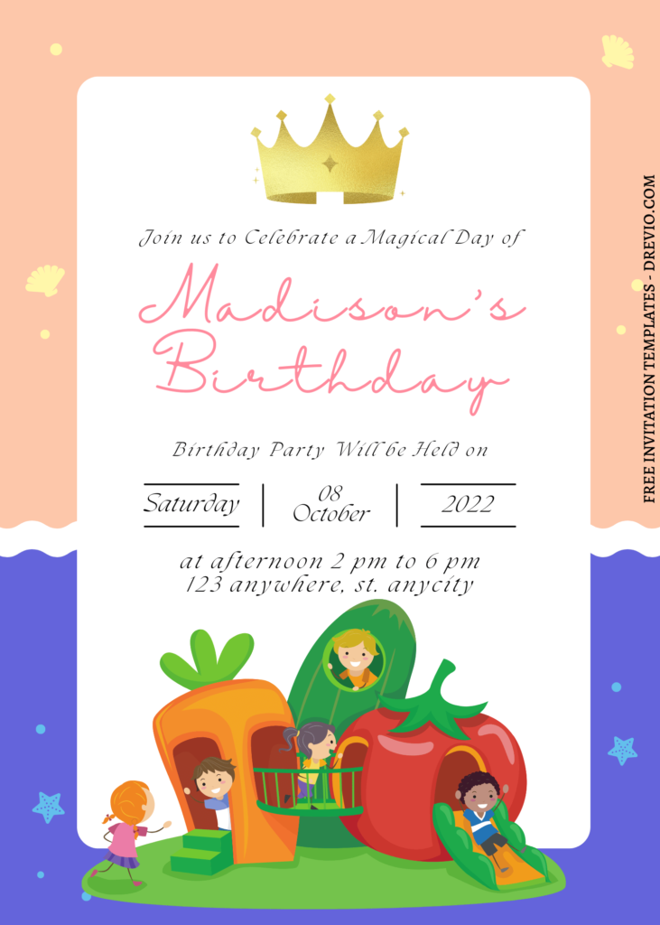 11+ Fun Party At The Park Canva Birthday Invitation Templates with adorable pink and blue background