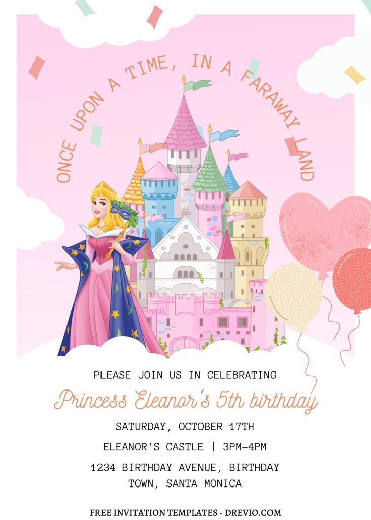 11+ Magical Disney Princess Castle Canva Birthday Invitation Templates  with princess Ariel