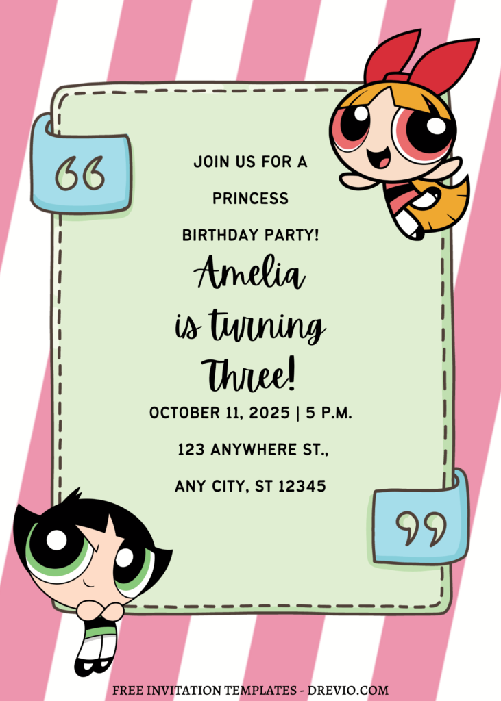 11+ Miraculous Powerpuff Girls Canva Birthday Invitation Templates with Buttercup