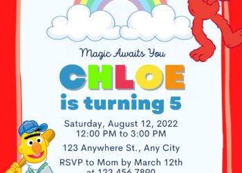 8+ Simply Cute Rainbow Elmo & Friends Canva Birthday Invitation Templates with Ernie