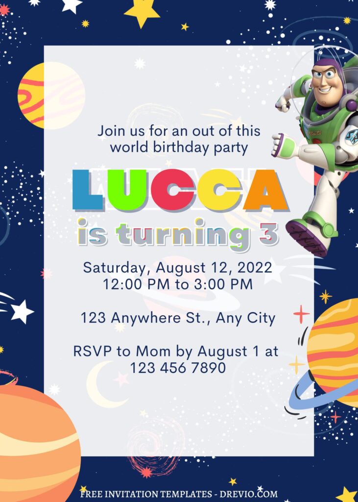 7+ Intergalactic Space Ranger Buzz Lightyear Canva Birthday Invitation with Ringed planet Saturn