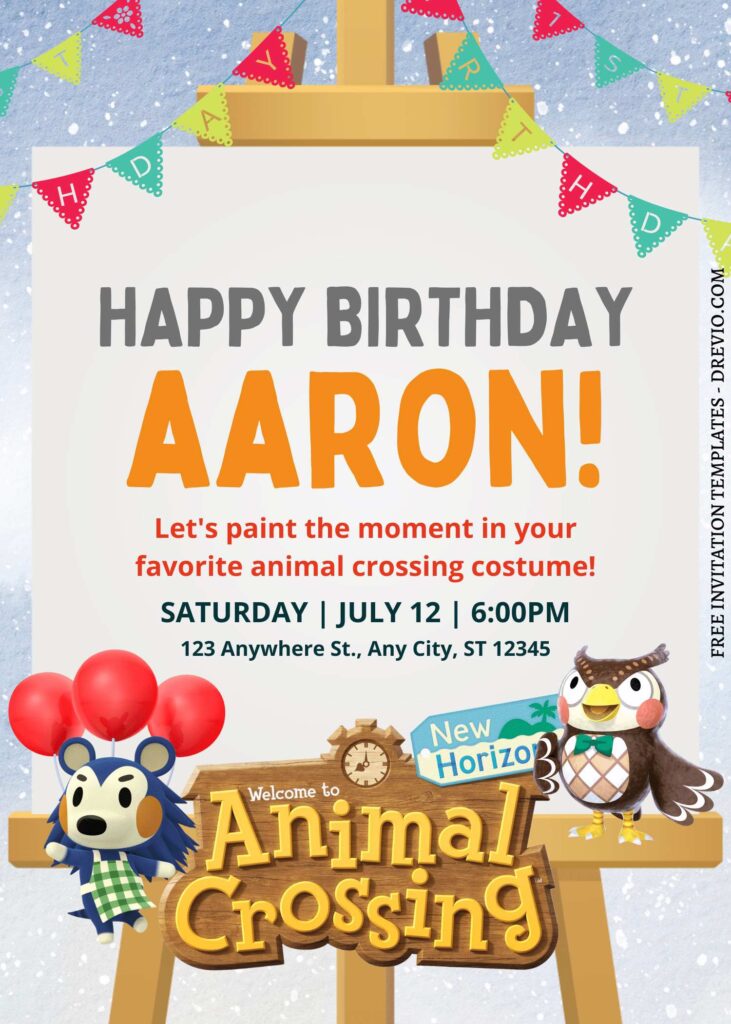 8+ Paint Party Animal Crossing Canva Birthday Invitation Templates with Slider and Owl