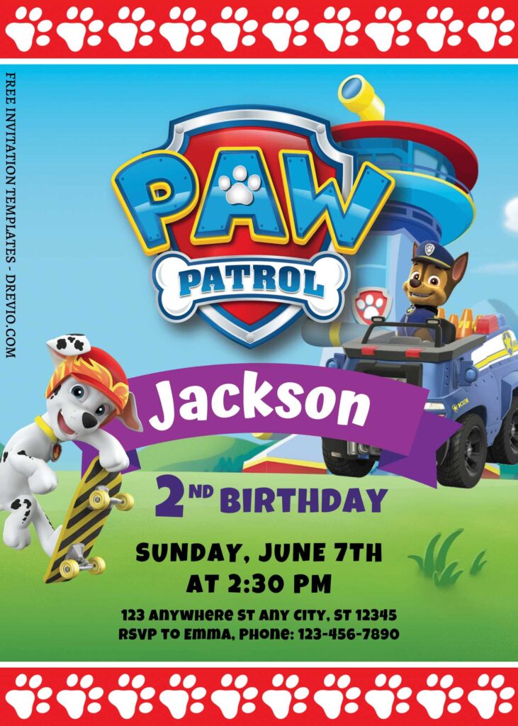 Invitation Template of 7+ PAW Patrol Canva Birthday Invitation Templates 2