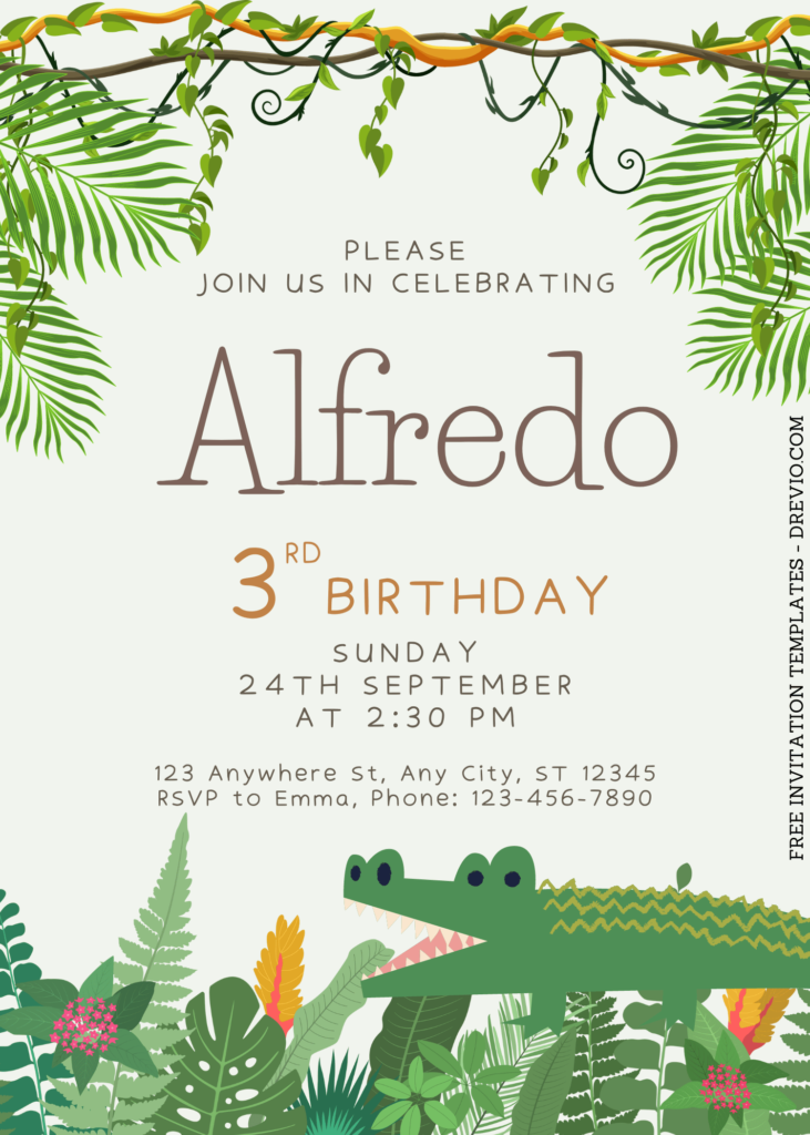 8+ Jungle Themed Canva Birthday Invitation Templates  with cute crocodile