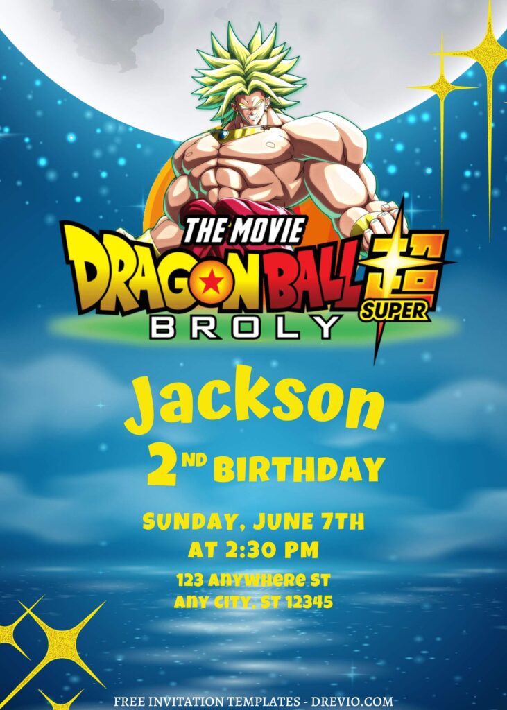 8+ Awesome Dragonball Super Brolly Canva Birthday Invitation Templates with Cartoon Brolly