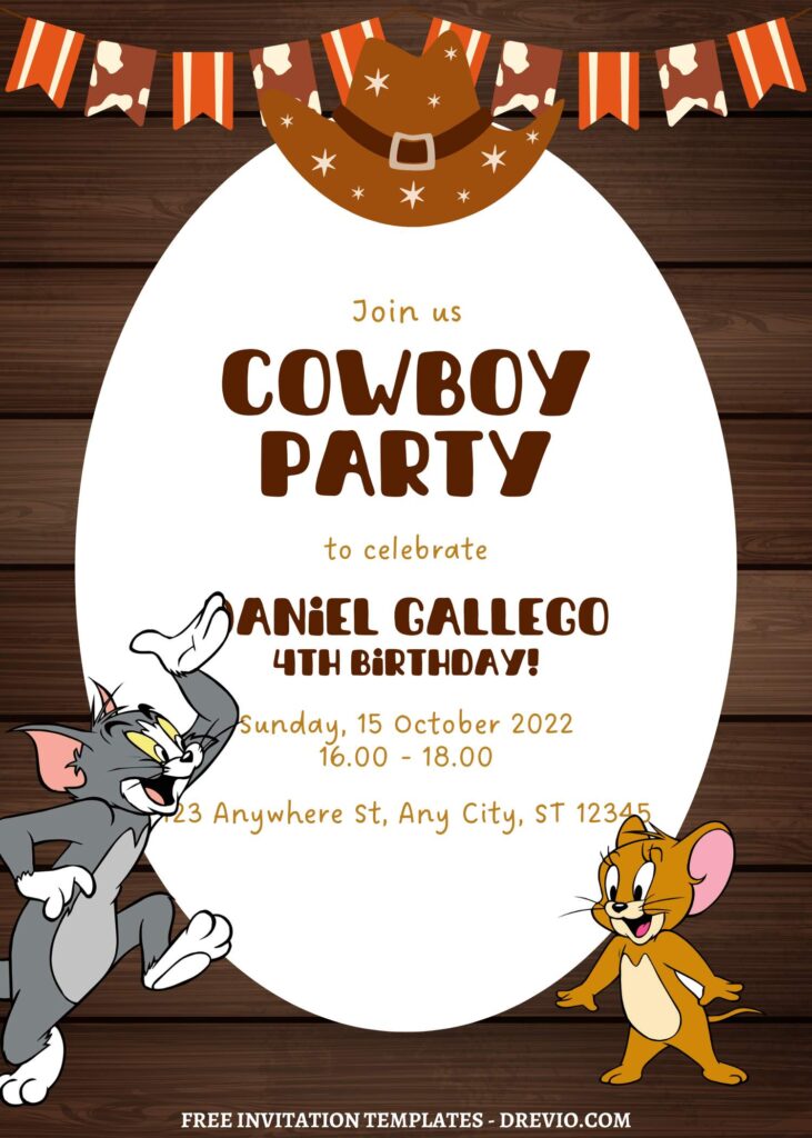 9+ Tom & Jerry Cowboy Up Canva Birthday Invitation Templates with  cute wording