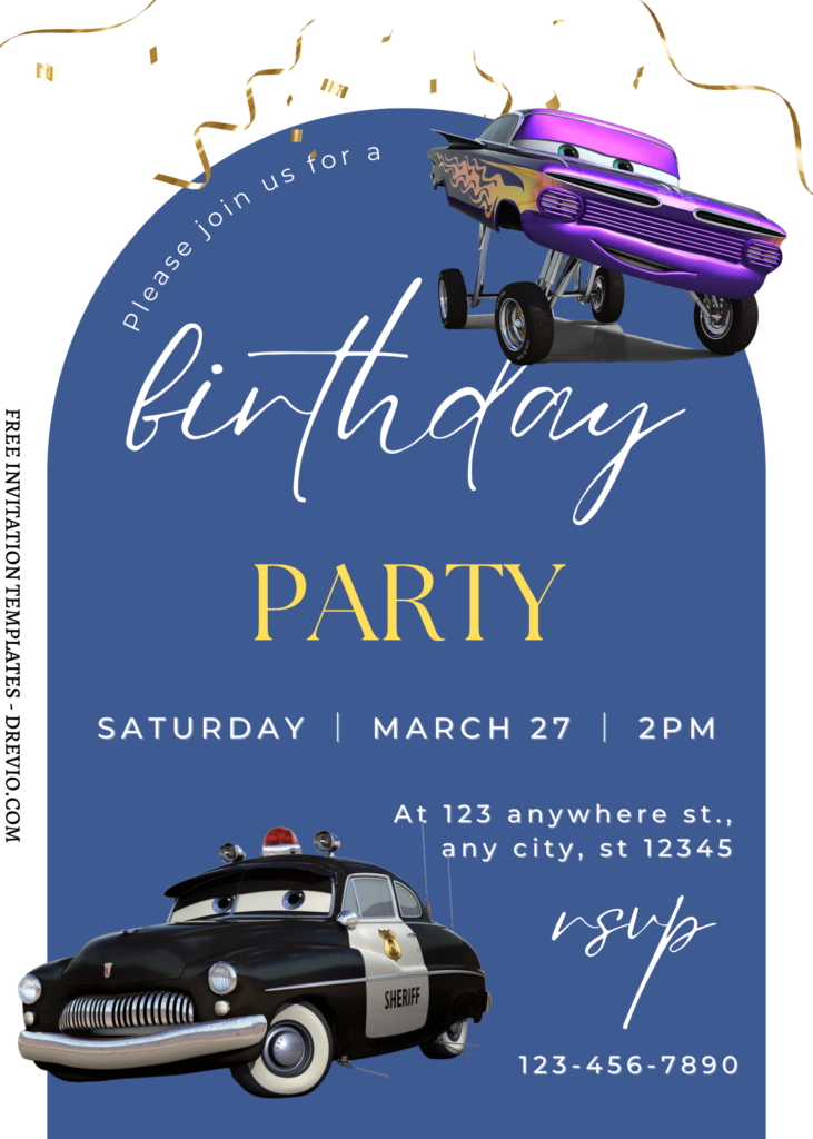 8+ Cars On The Road Canva Birthday Invitation Templates with Sheriff