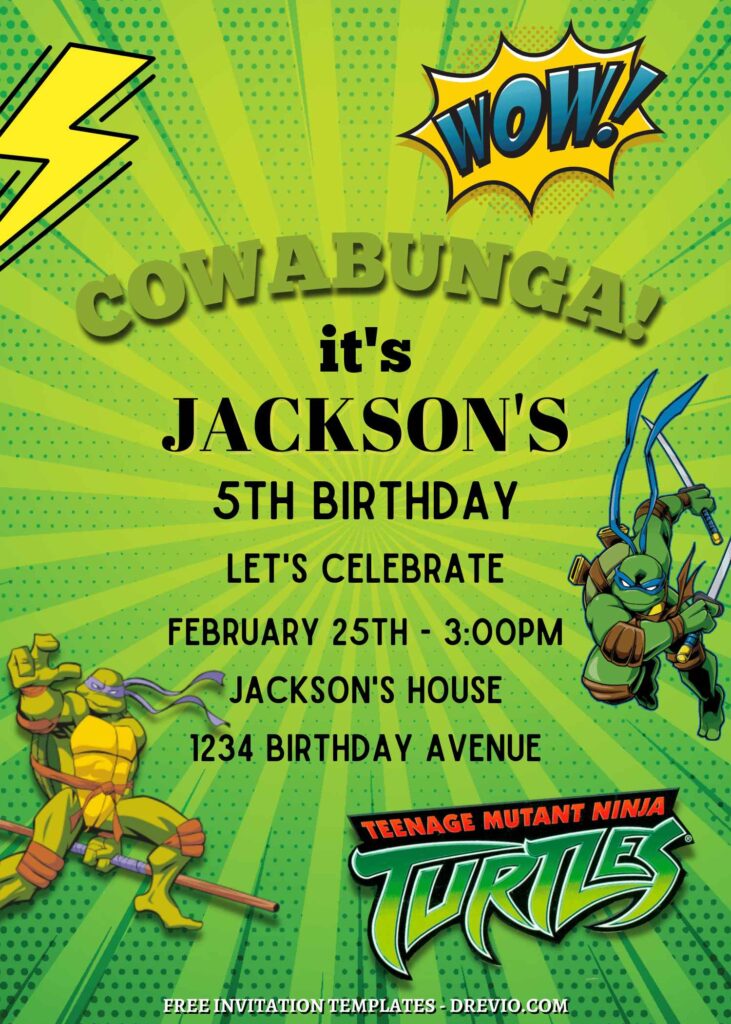 8+ Teenage Mutant Ninja Turtles Canva Birthday Invitation Templates with adorable comic stickers