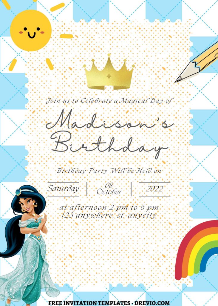 9+ Ultimate Disney Princess Celebration Canva Birthday Invitation Templates  with cute rainbow