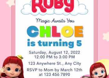 9+ Rainbow Delight With Ruby & Friends Canva Birthday Invitation with editable text