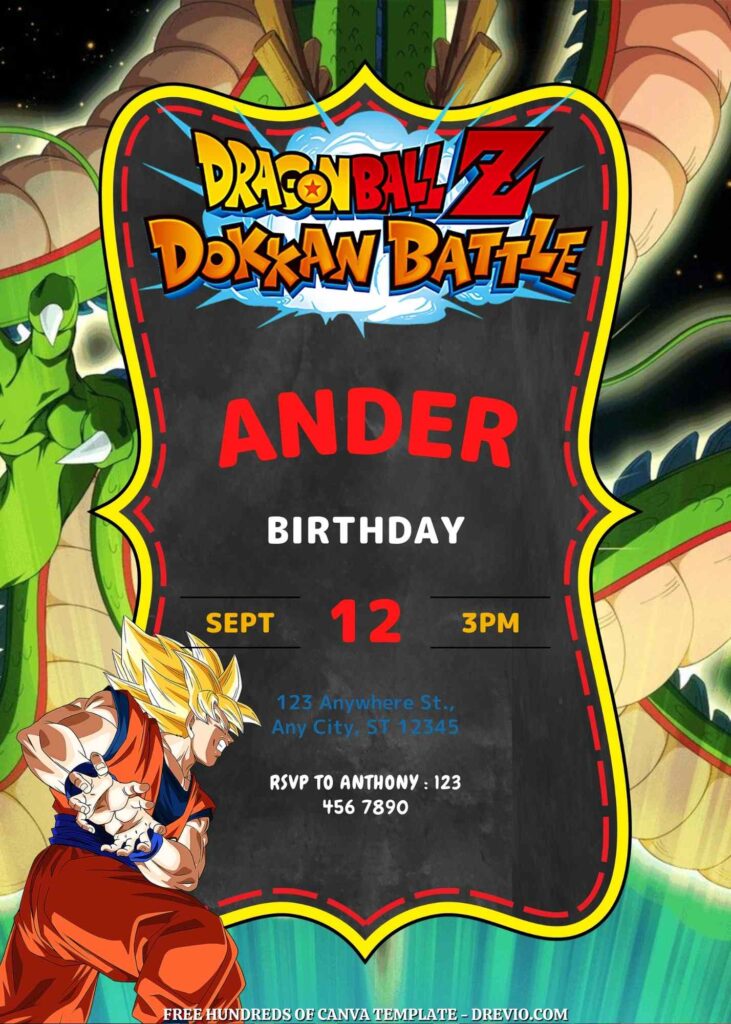 Free Dragon Ball Z Birthday Invitations with Dragon in the Background