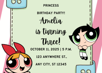 11+ Miraculous Powerpuff Girls Canva Birthday Invitation Templates with Blossom