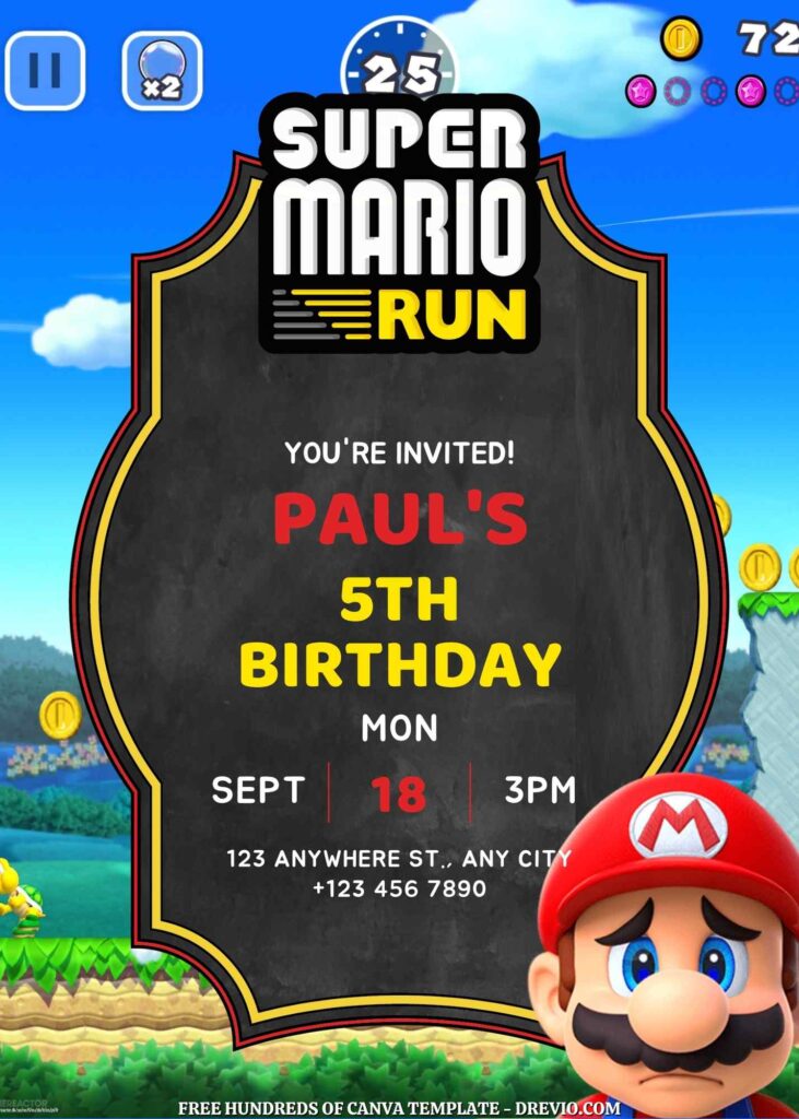 Free Super Mario Run Birthday Invitations