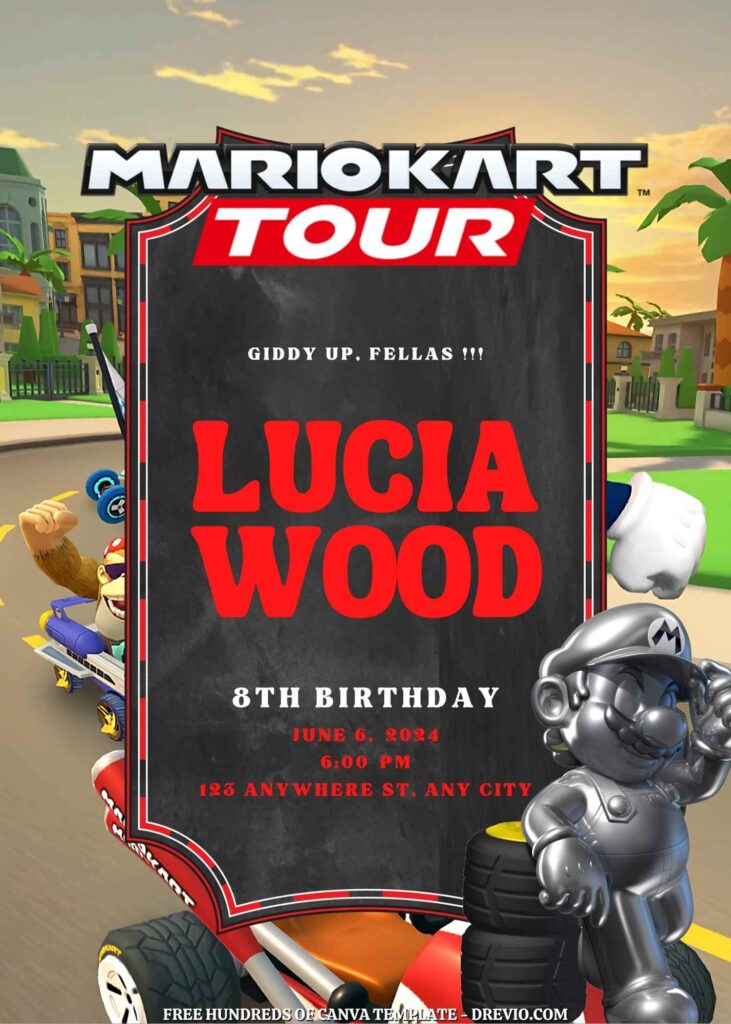 Free Mario Kart Tour Birthday Invitations