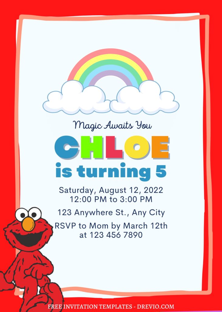 8+ Simply Cute Rainbow Elmo & Friends Canva Birthday Invitation Templates with cute Elmo
