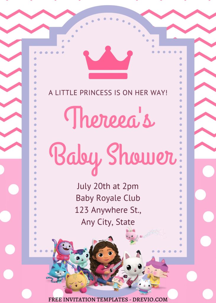 7+ A Little Magic Gabby Dollhouse Canva Birthday Invitation Templates  with cute pink princess tiara