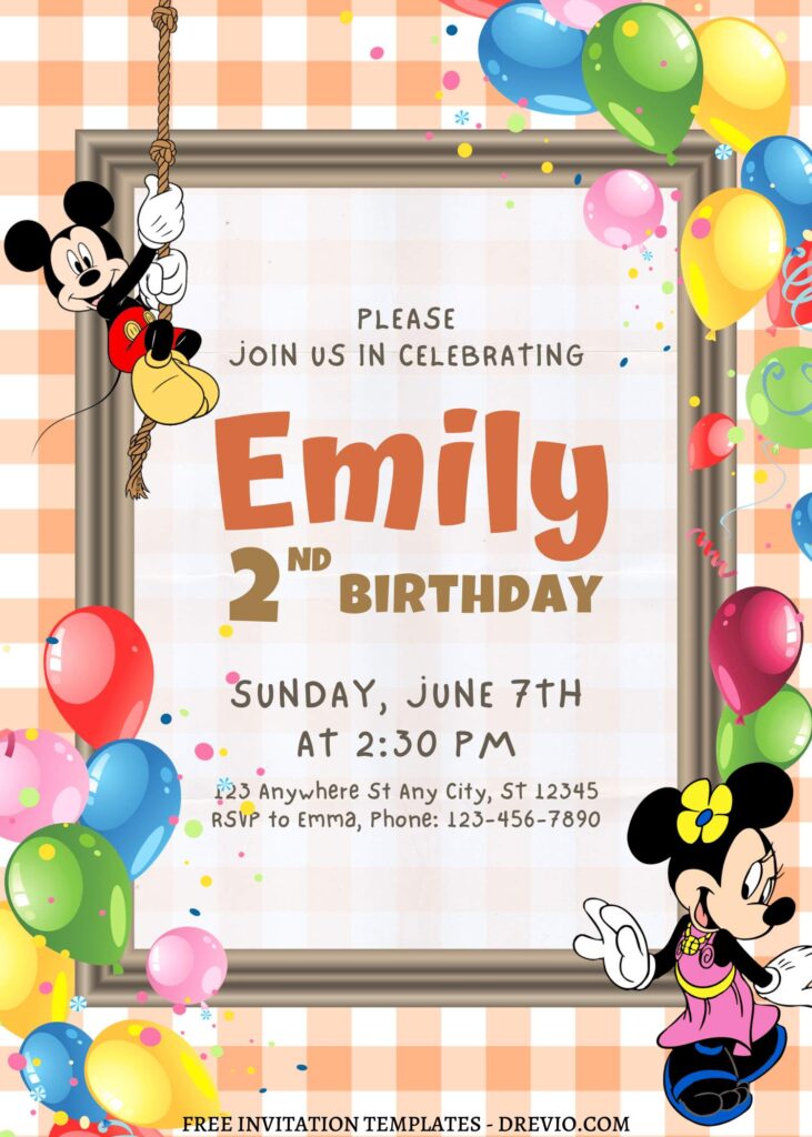 10+ Endearing Mickey & Minnie Mouse Canva Birthday Invitation Templates with Cute Wording