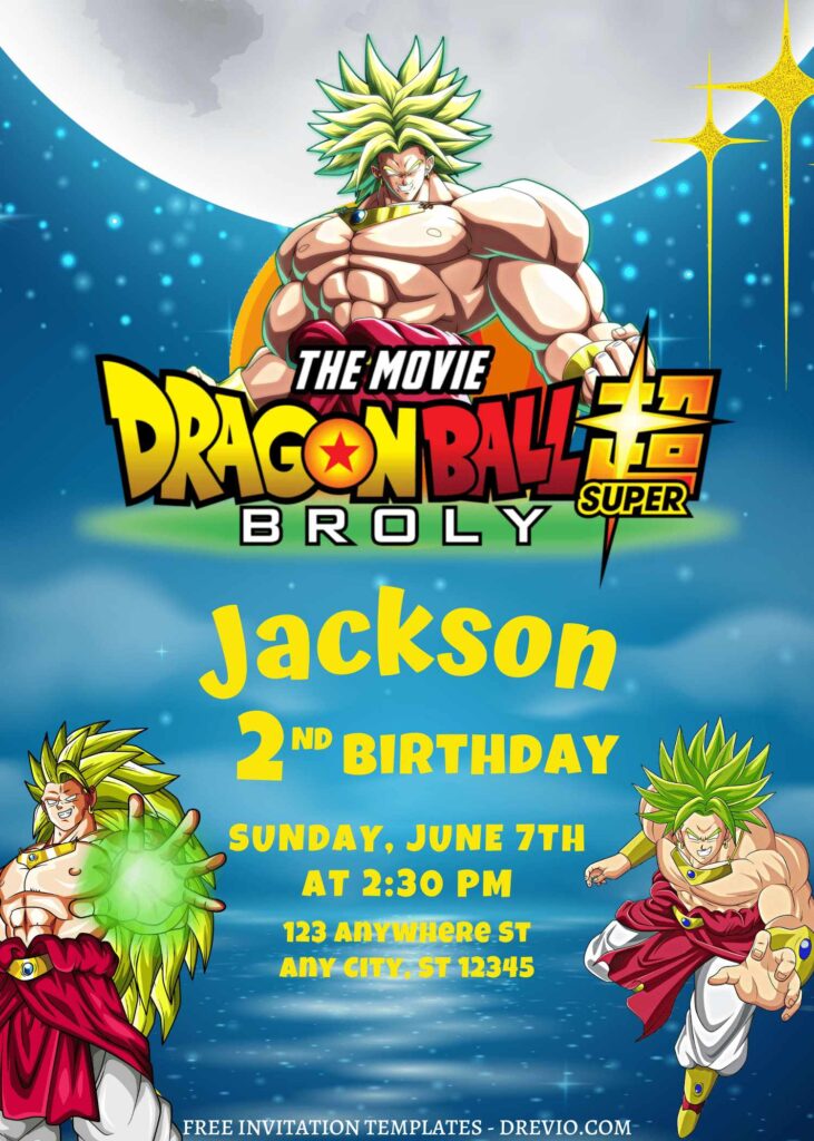 8+ Awesome Dragonball Super Brolly Canva Birthday Invitation Templates with full moon background