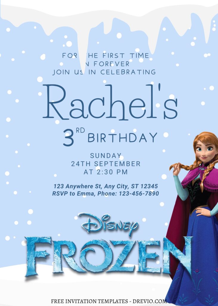 11+ Beautiful Snowfall Disney Frozen Canva Birthday Invitation Templates with editable text