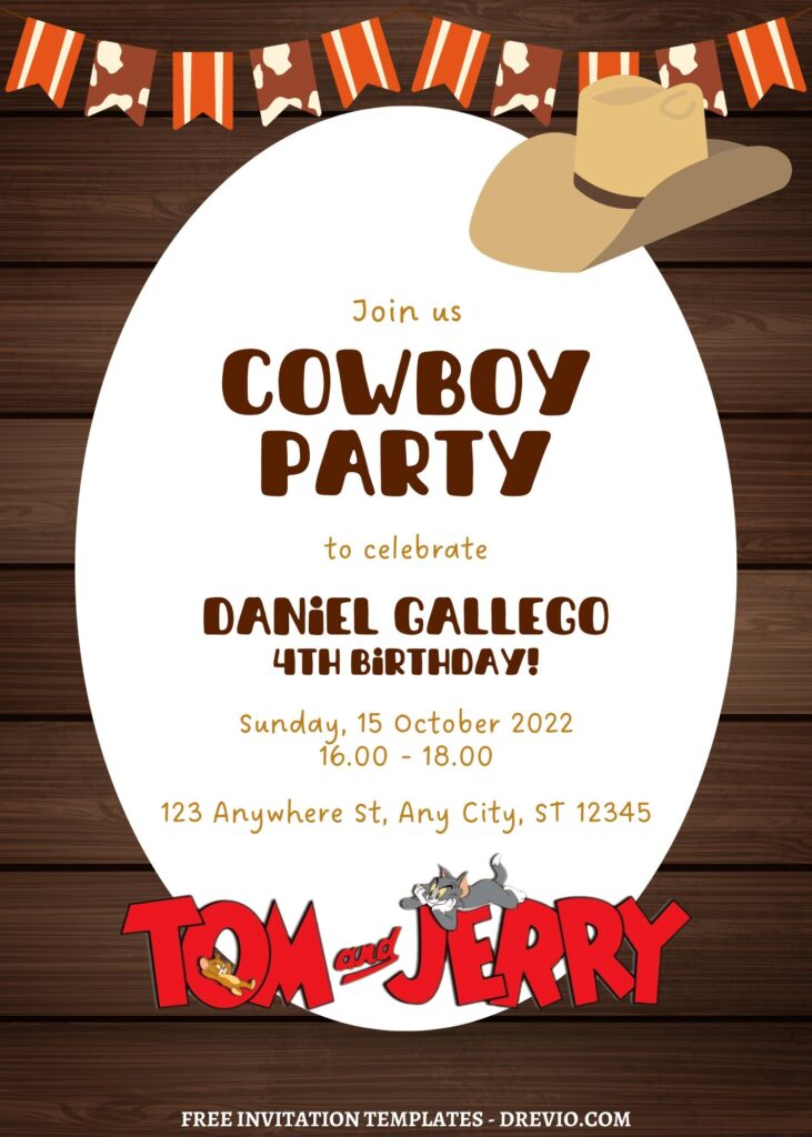 9+ Tom & Jerry Cowboy Up Canva Birthday Invitation Templates with  cute garland