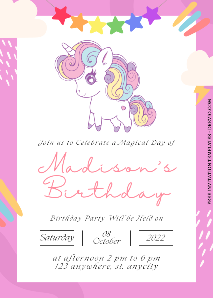 11+ A Magical Celebration Unicorn Canva Birthday Invitation Templates with colorful stars