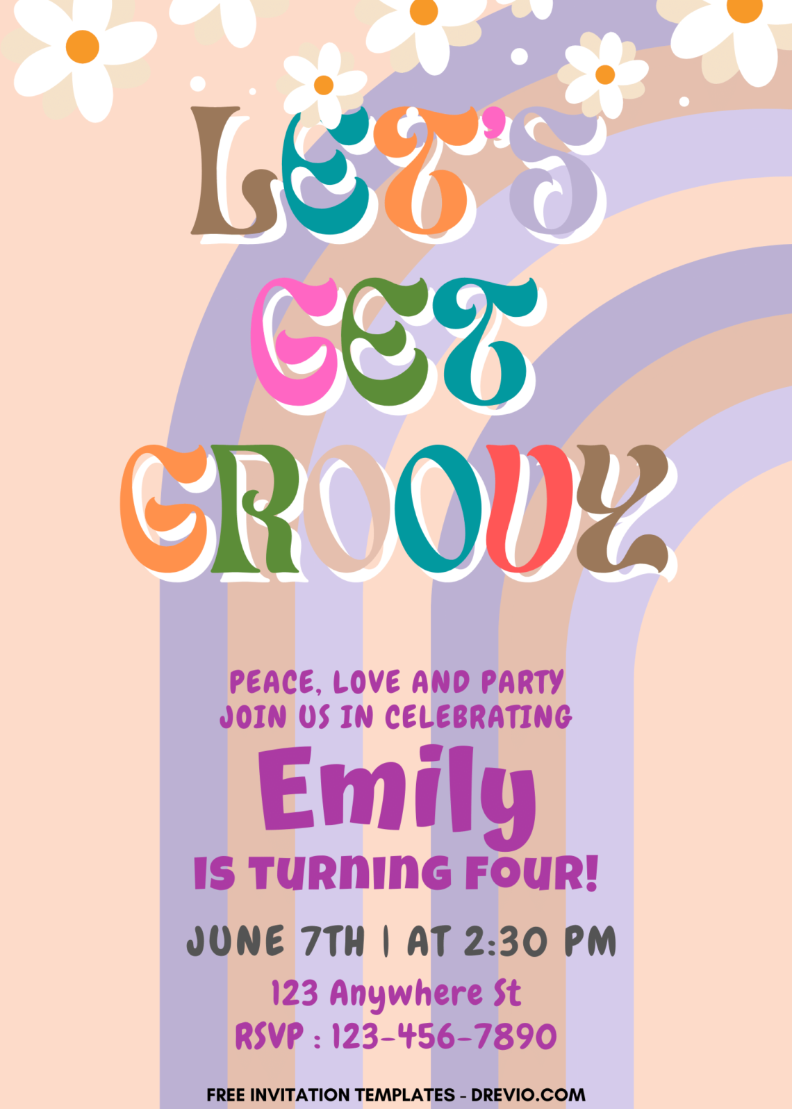 7+ Get Groovy Retro Hippie Canva Birthday Invitation Templates with editable text