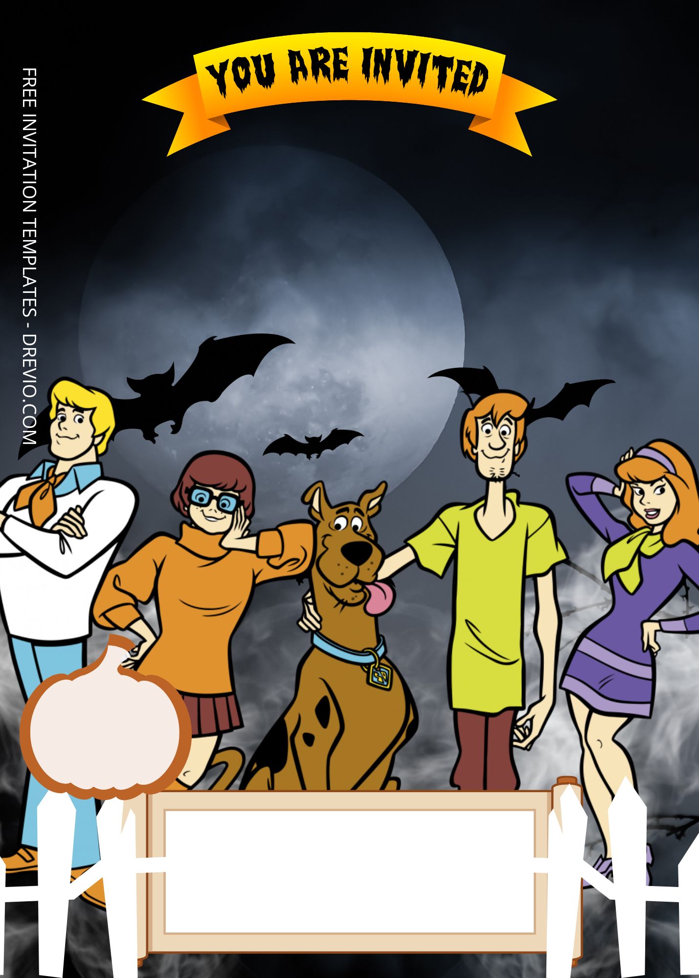 Blank Spooky Scooby-Doo And Friends Canva Birthday Invitation Templates Seven