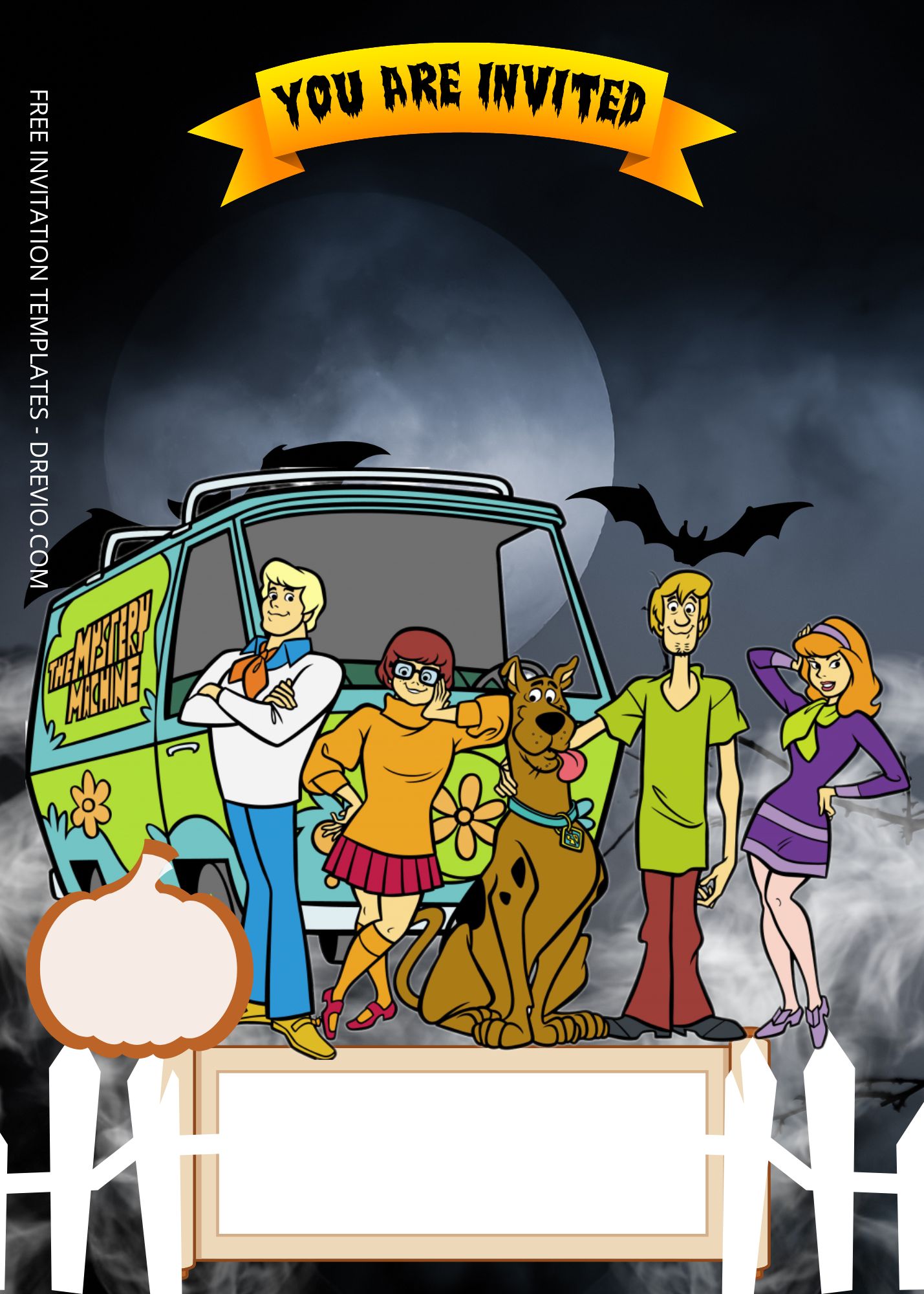 Blank Spooky Scooby-Doo And Friends Canva Birthday Invitation Templates Three