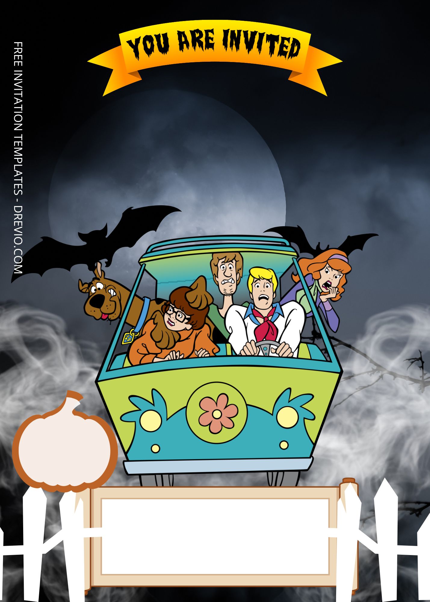 Blank Spooky Scooby-Doo And Friends Canva Birthday Invitation Templates Two