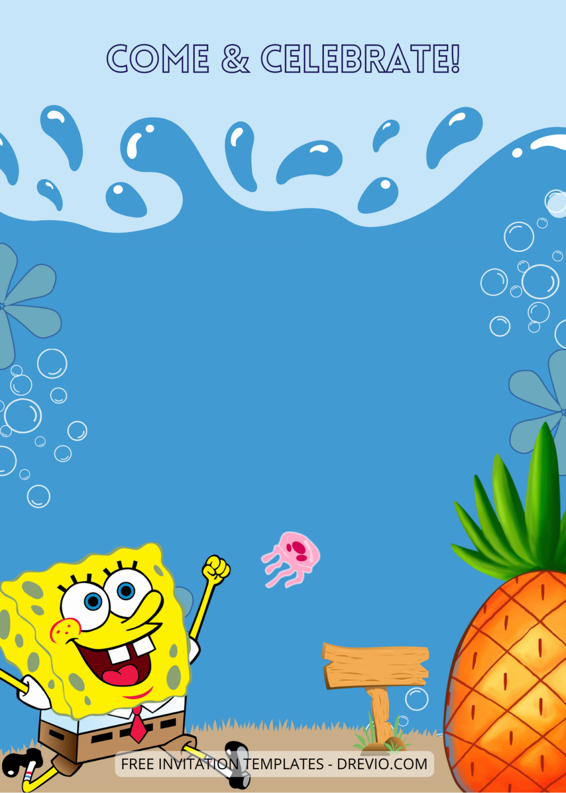Blank Under The Ocean Spongebob Squarepants Canva Birthday Invitation Templates Seven