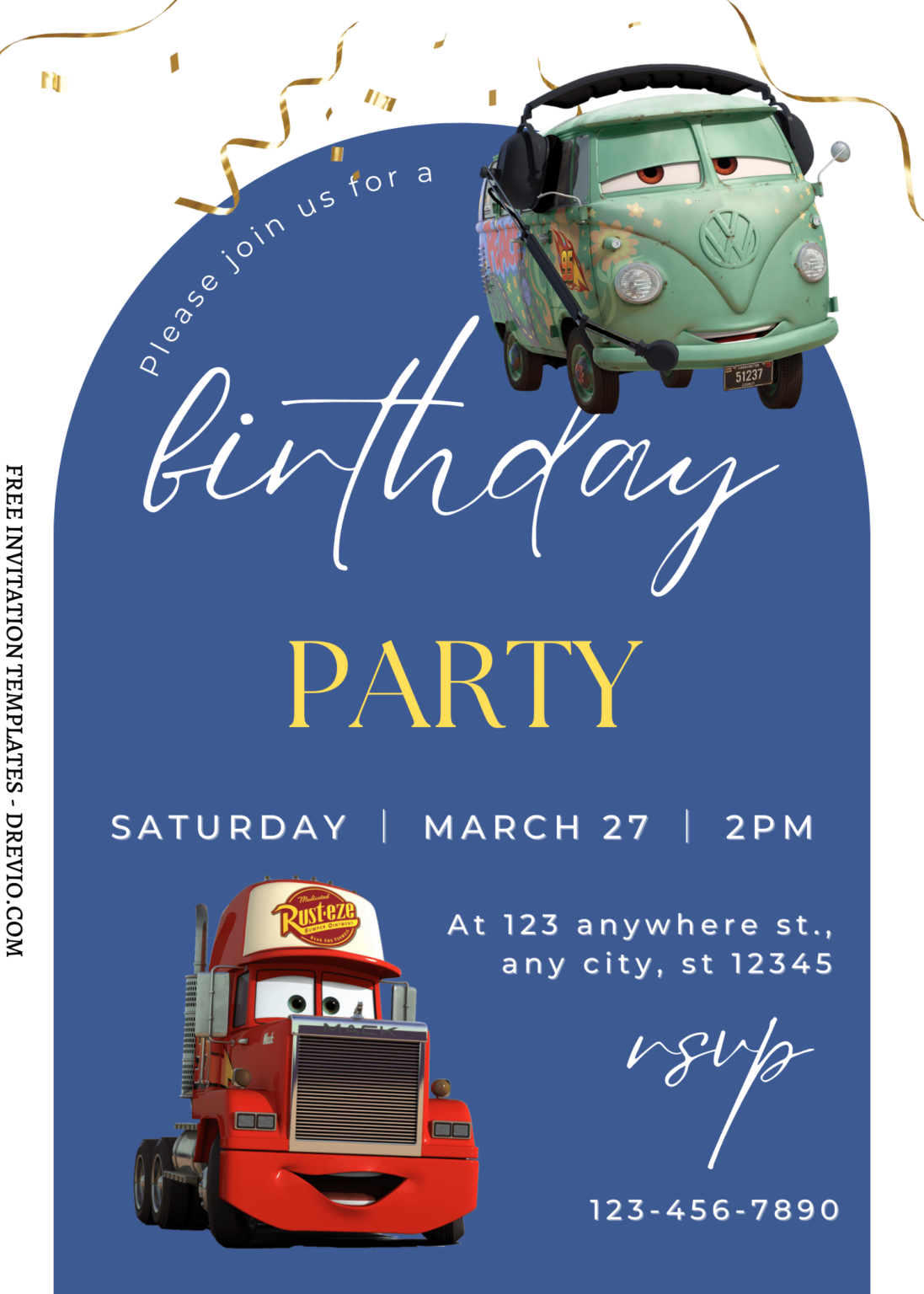 8 Cars On The Road Canva Birthday Invitation Templates Drevio Free   8 1097x1536 