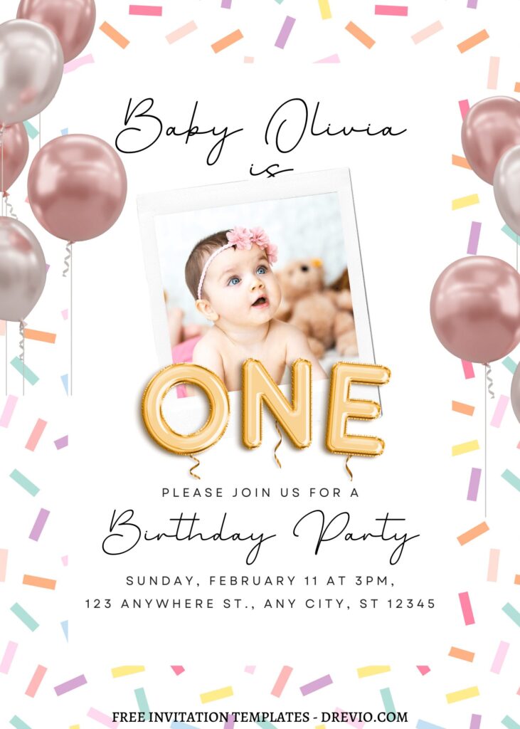 10+ Colorful Baby Sprinkle Canva Birthday Invitation Templates with pink balloons