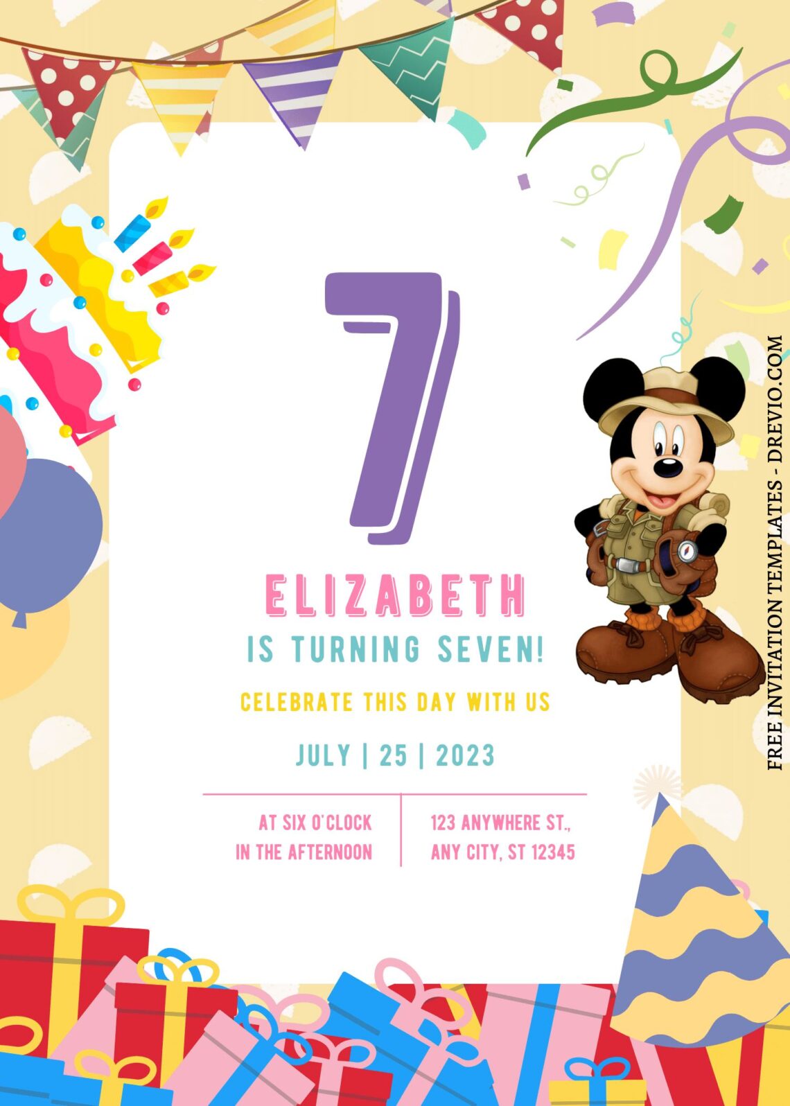 11+ Fun Mickey Mouse Clubhouse Canva Birthday Invitation Templates with colorful bunting flag