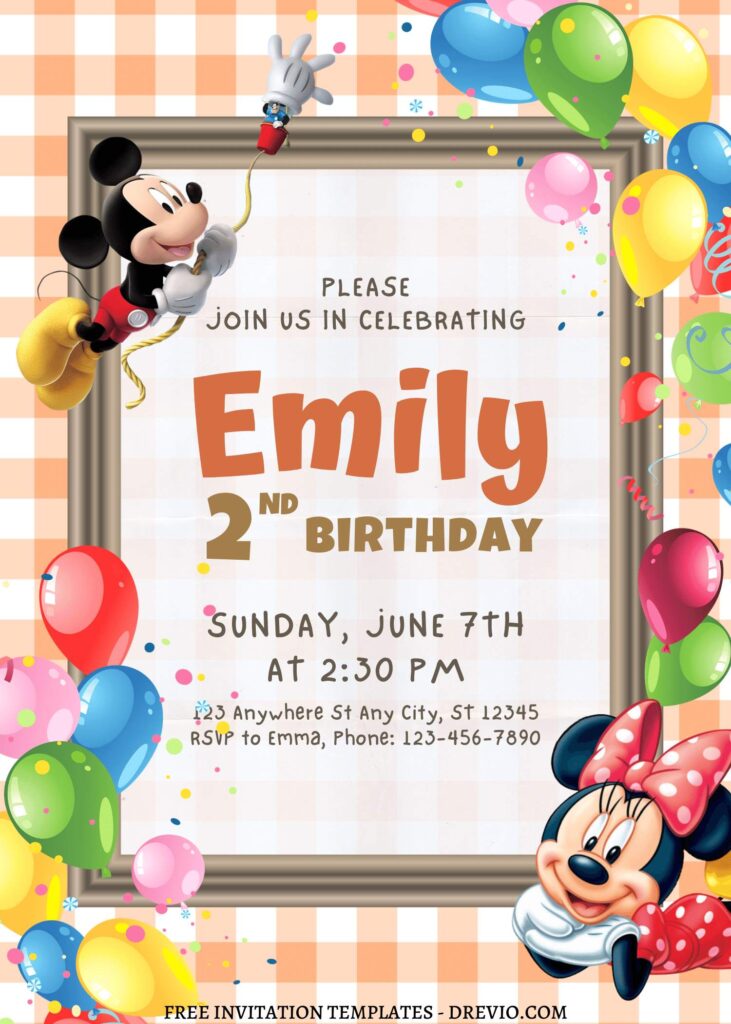 10+ Endearing Mickey & Minnie Mouse Canva Birthday Invitation Templates with Flying Mickey