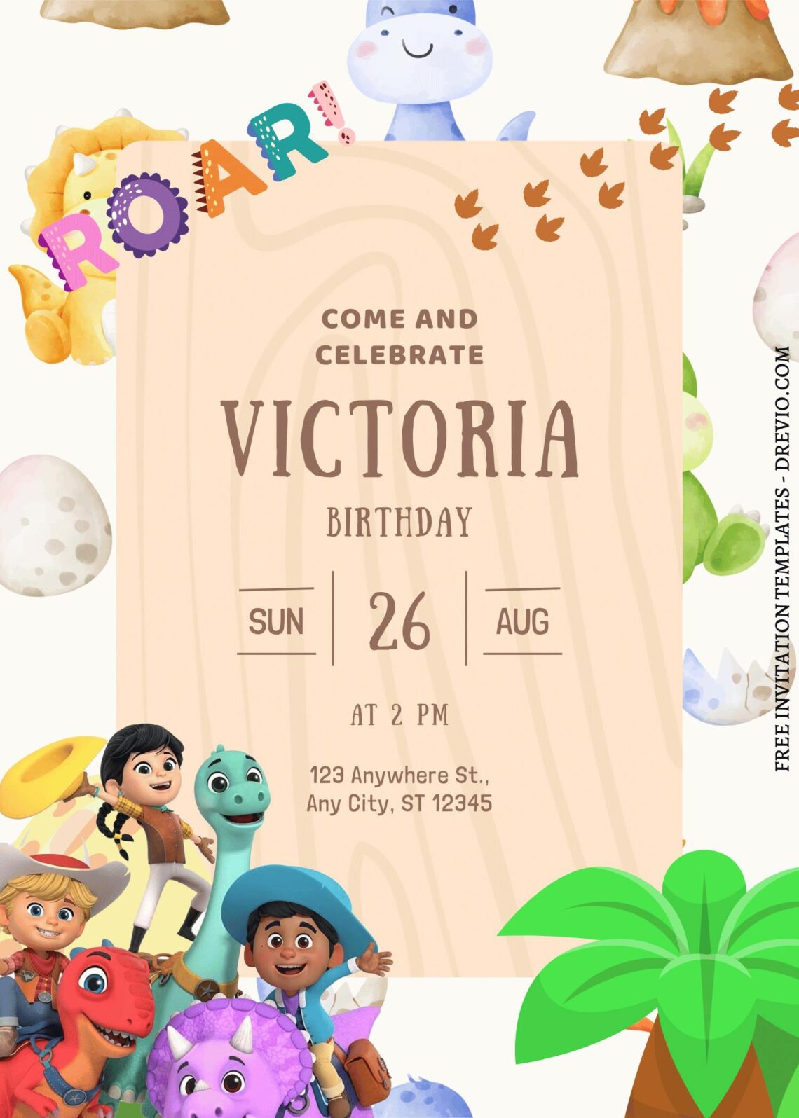 9+ Roaring Good Time Dino Ranch Canva Birthday Invitation Templates with cute wording