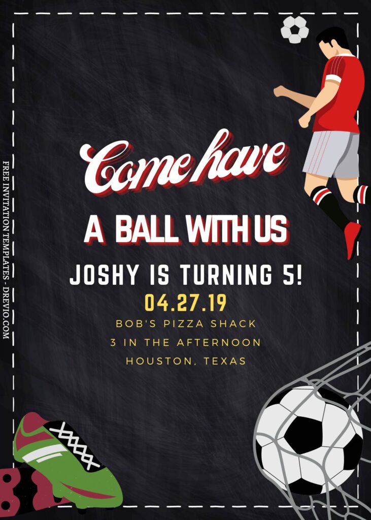 8+ Fun Soccer Themed Canva Birthday Invitation Templates with chalkboard background