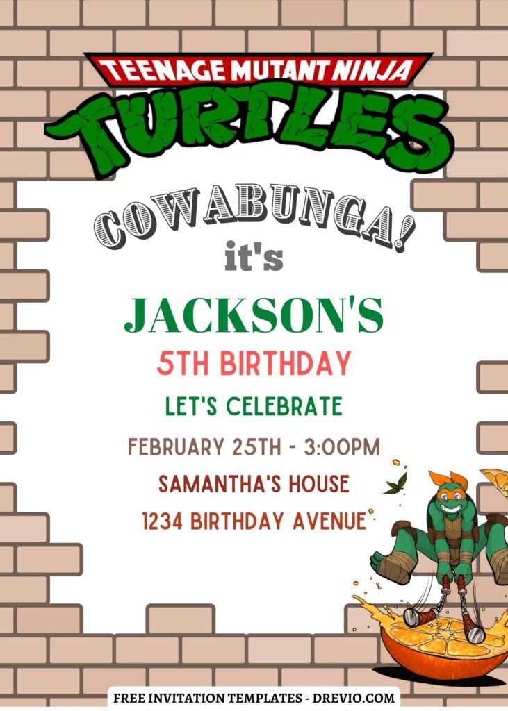 Invitation Template of 10+ Cowabunga TMNT Ninja Turtles Canva Birthday Invitation Templates 3